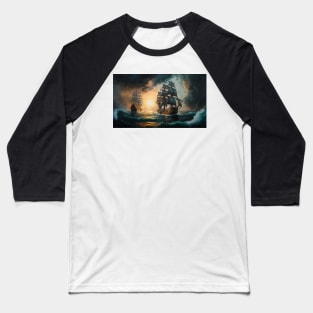 Naval Battle Between Pirate Sailing Ships, Caribbean Seascape #7 Baseball T-Shirt